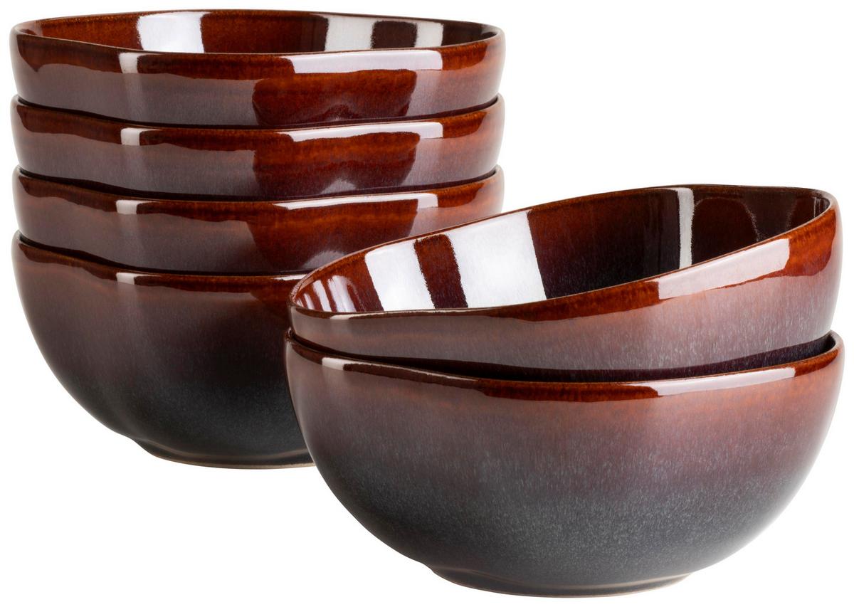 Schüssel Cordelia Braun Rot 6-Teilig - Rot/Braun, Trend, Keramik (16/6,5cm) - Mäser
