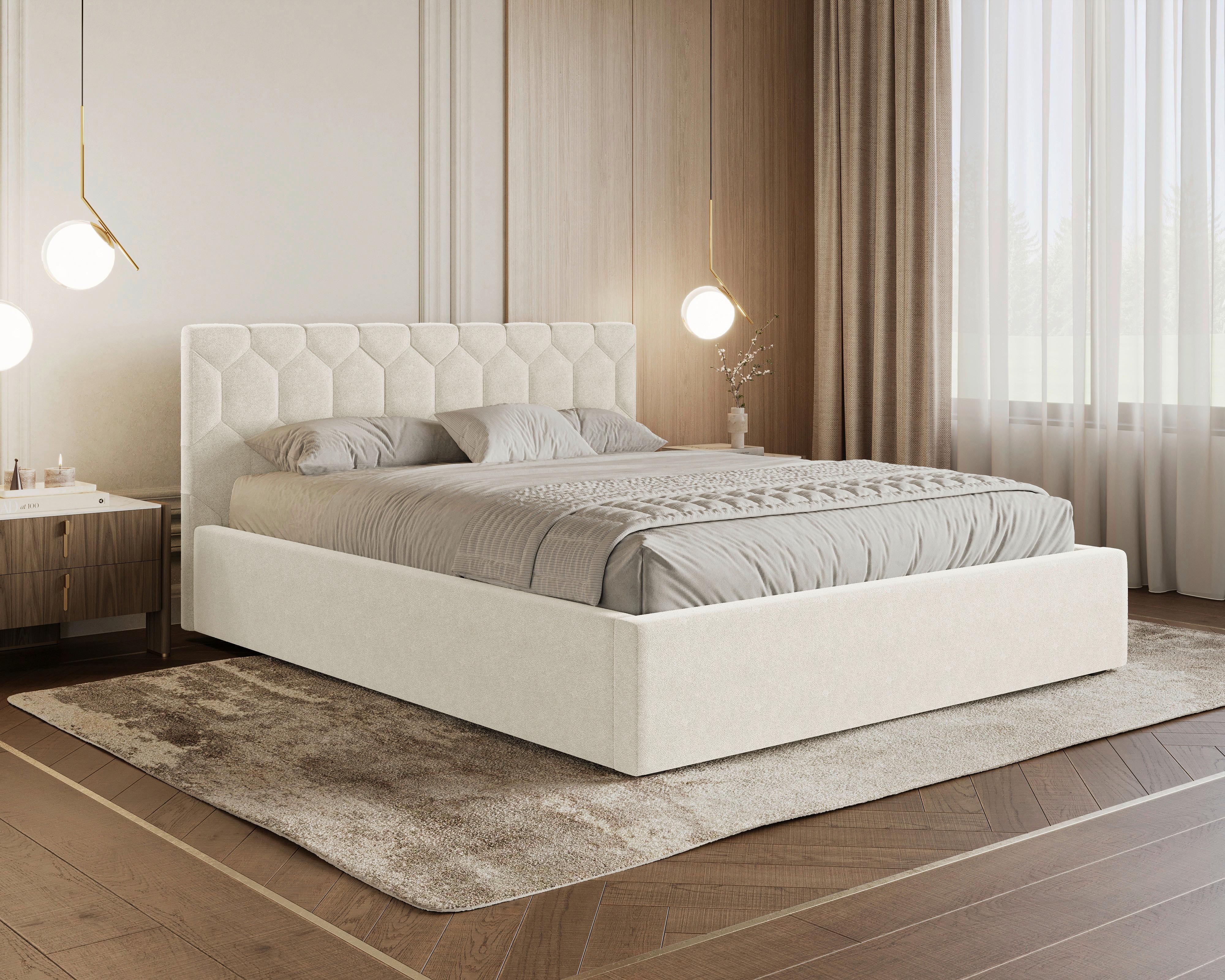 POLSTERBETT Veronice Creme 140x200cm - Creme/Schwarz, MODERN, Holz (140/200cm) - MID.YOU