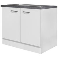 Mosogató Alsószekrény Alba - magasfényű fehér/fehér, Modern, faalapú anyag (100/86/57cm)