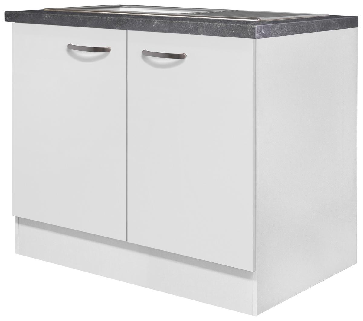 Mosogató Alsószekrény Alba - magasfényű fehér/fehér, Modern, faalapú anyag (100/86/57cm)