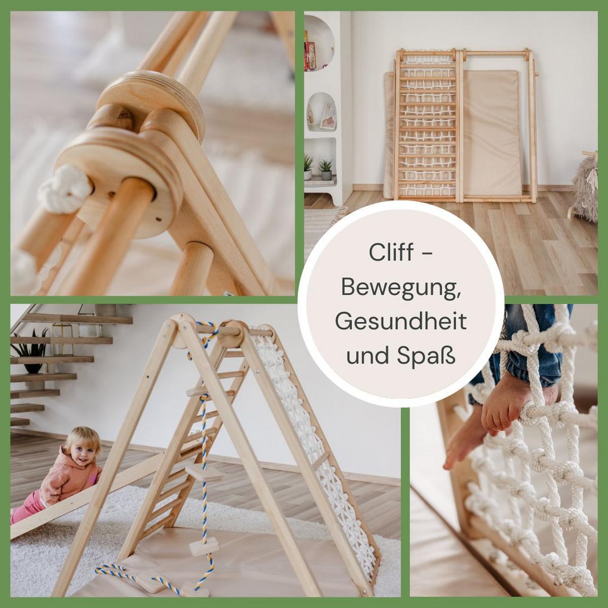 klappbares Klettergerüst mit Sicherheitsmatte - Multicolor/Weiß, Basics, Holz (105/110/100cm) - CLIFF