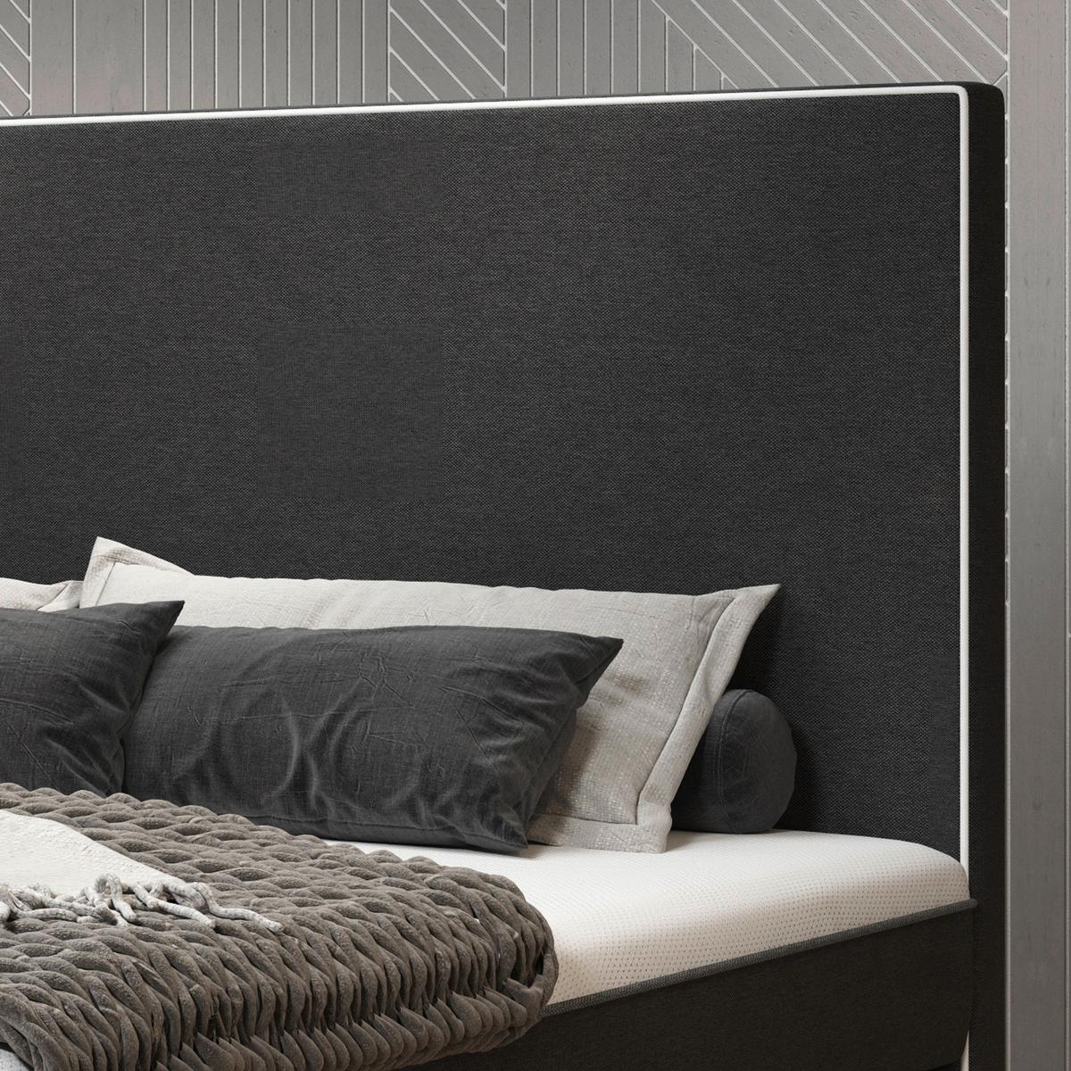 Boxspringbett Mit Topper 180x200 Cm King De Luxe-F - Silberfarben/Schwarz, KONVENTIONELL, Textil (180/115/210cm) - MID.YOU