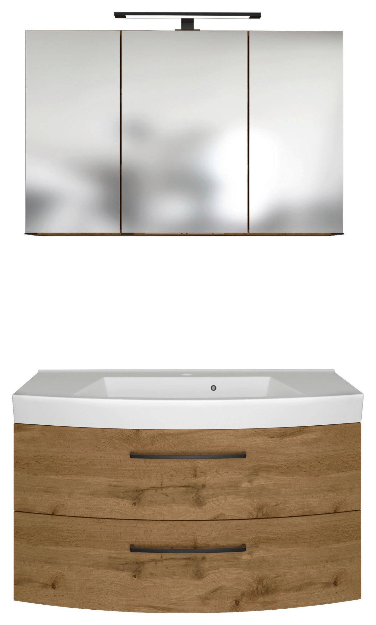 Badmöbel-Set Manchester B: 100 cm Eiche Wotan Dekor - Eichefarben/Weiß, MODERN, Keramik/Holzwerkstoff (100cm) - Held