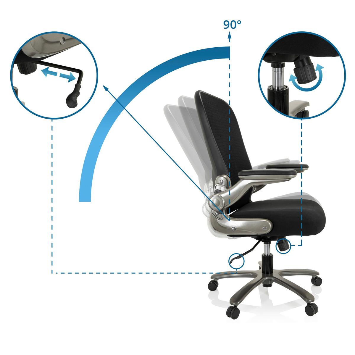 Drehstuhl Instructor Schwarz Bis 220 Kg - Silberfarben/Schwarz, Basics, Kunststoff/Textil (75/122/68cm) - MID.YOU