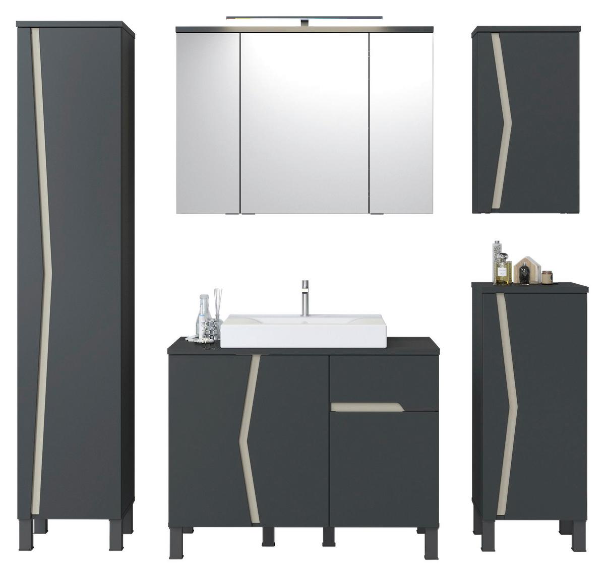 Badezimmer Manhatten Anthrazit, Kieselgrau B: 180cm - Anthrazit/Grau, MODERN, Holzwerkstoff (180/200/47,3cm) - Luca Bessoni