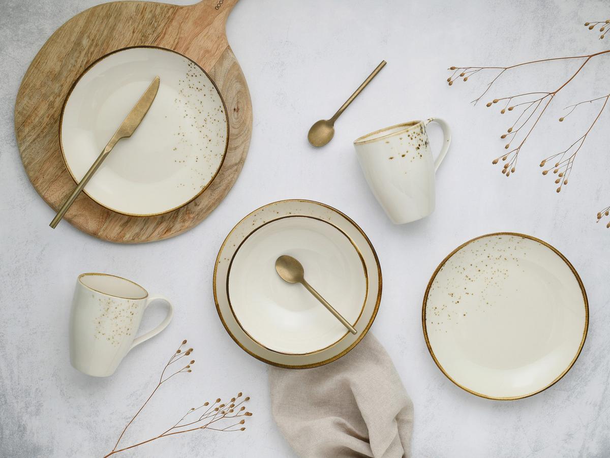 Frühstücksservice 12 -Teilig. Steinzeug, creme - Creme, Basics, Keramik - Creatable