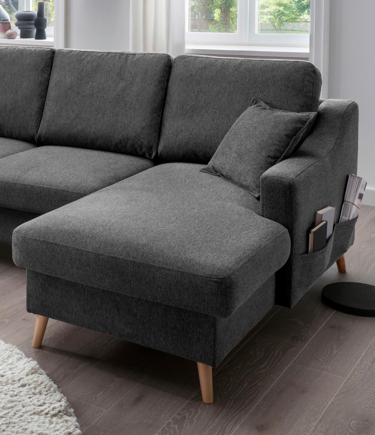 Wohnlandschaft Valentina Mit Schlaffunktion Anthrazit - Anthrazit/Naturfarben, KONVENTIONELL, Textil (200/301/150cm) - P & B