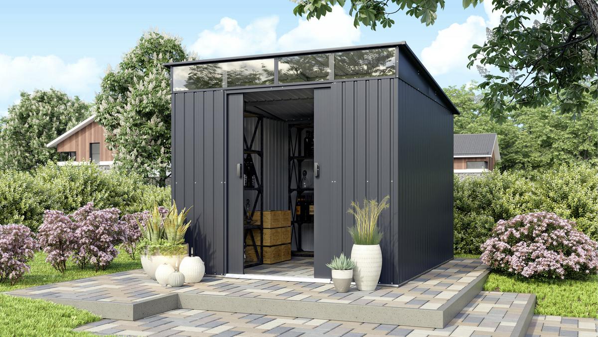 Gerätehaus Ohne Boden 238x203x278 - Anthrazit, Basics, Metall (238/203/278cm)