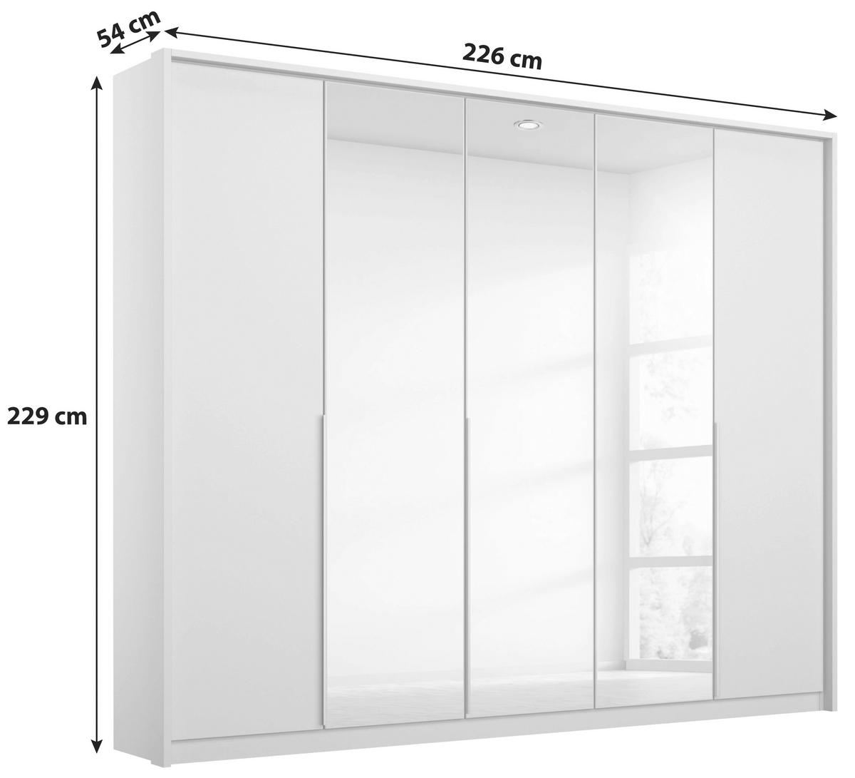 Drehtürenschrank Mit Spiegel 226 Cm Alabama, Seidengrau - Silberfarben/Hellgrau, MODERN, Holzwerkstoff (226/229/54cm)