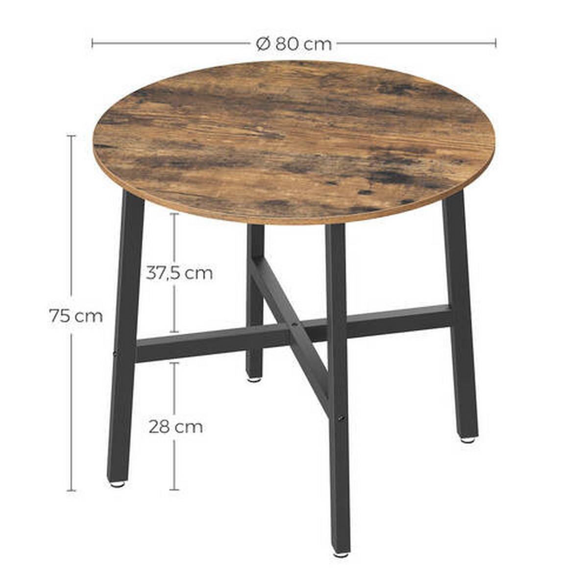Esstisch Vasagle Rund Braun, Schwarz - Schwarz/Braun, Natur, Holzwerkstoff/Metall (80/80/76cm) - Boxxx
