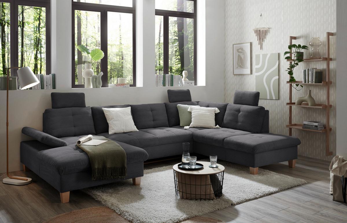 Wohnlandschaft Ascot Anthrazit U: 170x324x220 Cm - Eichefarben/Anthrazit, KONVENTIONELL, Textil (170/324/220cm) - MID.YOU