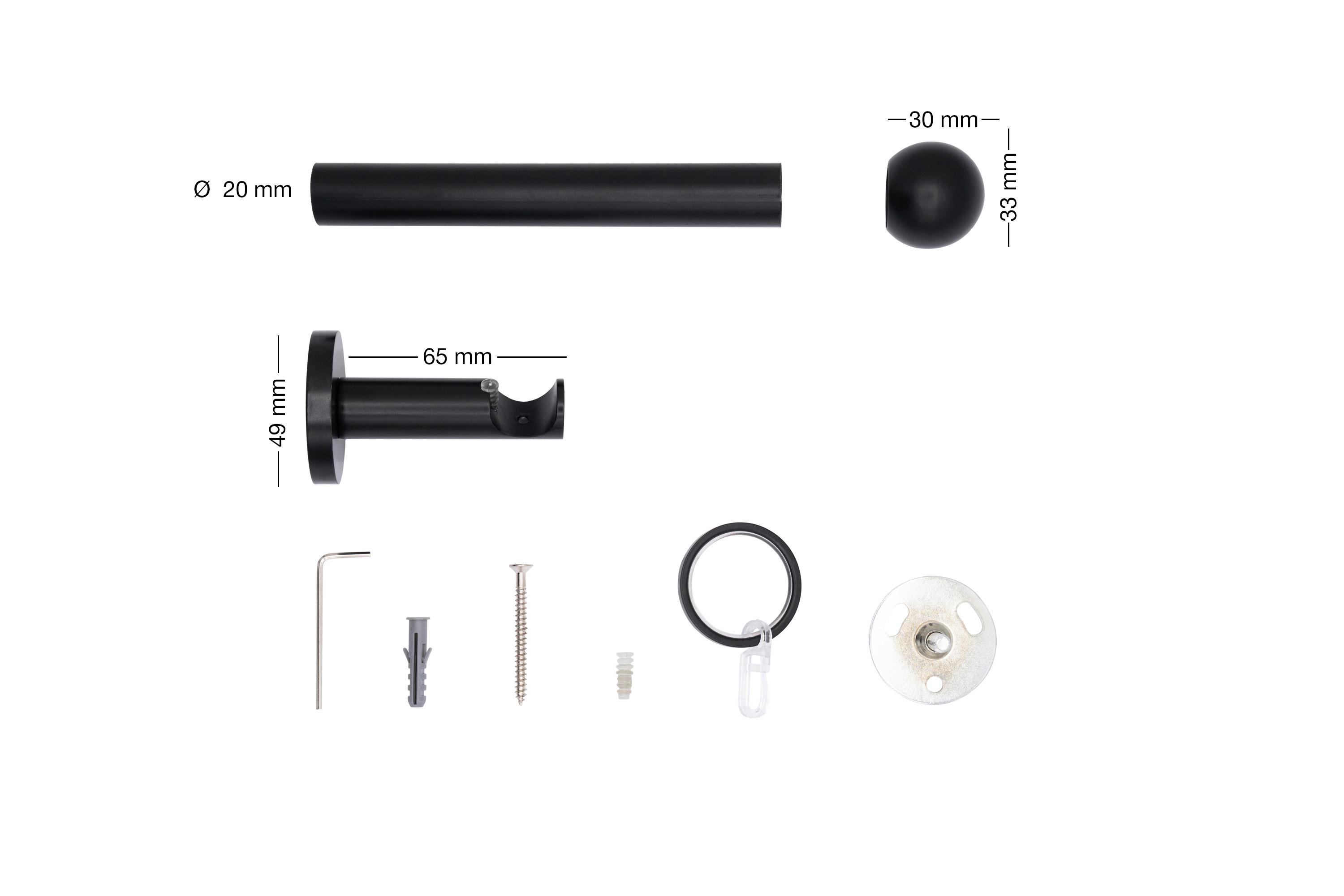 Rundstangengarnitur Schwarz L: 360 cm - Schwarz, Basics, Metall (360cm)