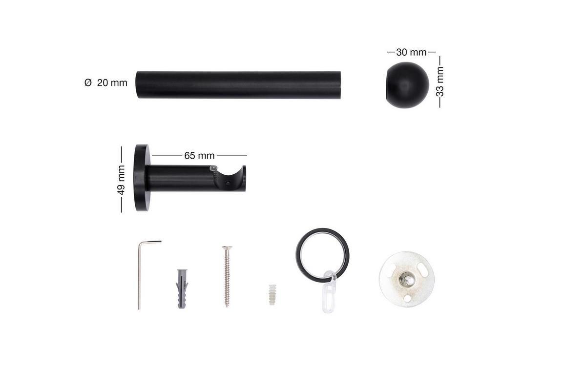 Rundstangengarnitur Schwarz L: 140 cm - Schwarz, Basics, Metall (140cm)