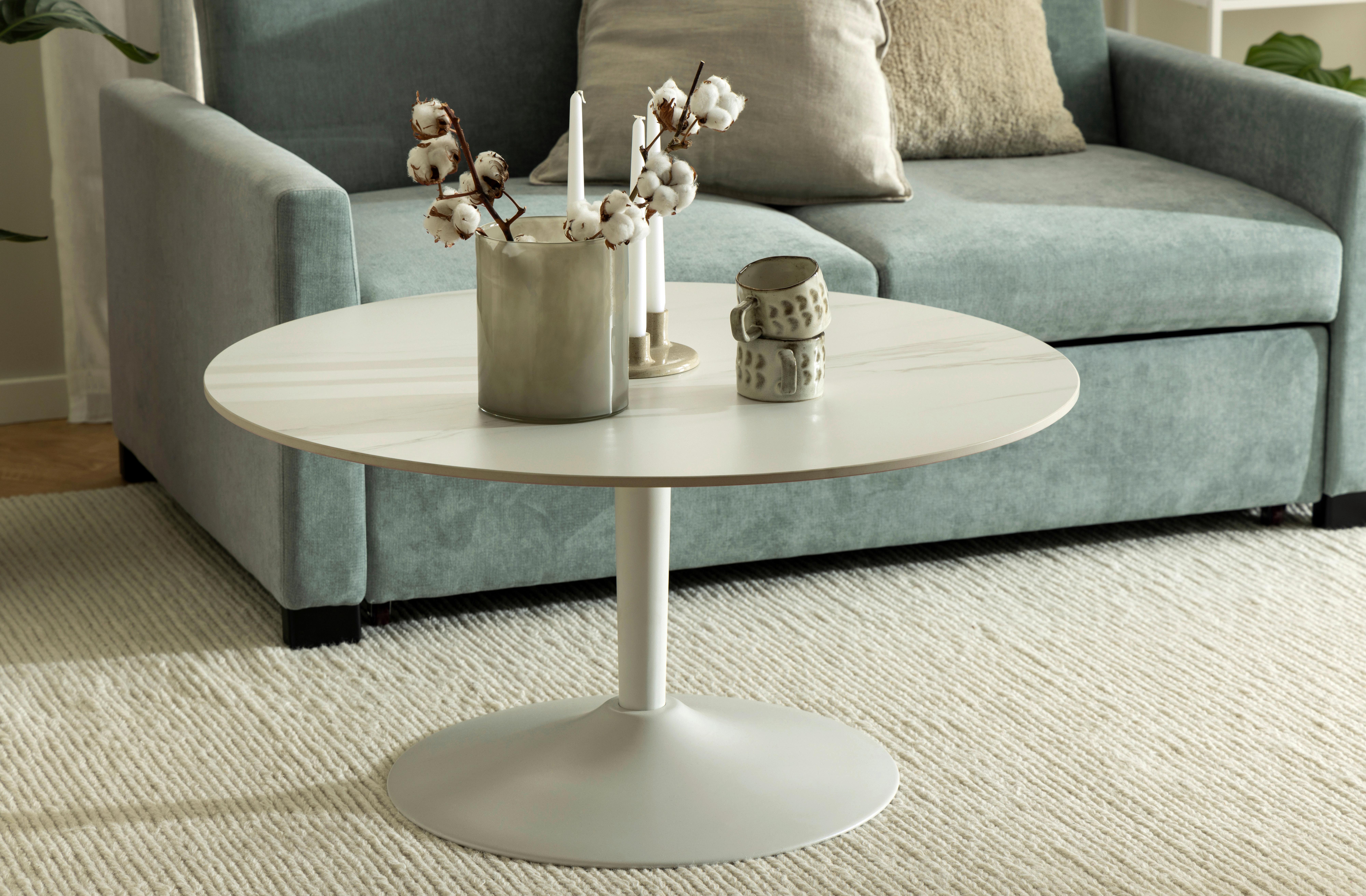 Konferenční stolek MALTA keramika bílá - bílá, Design, kov/keramika (90/45cm) - Livetastic