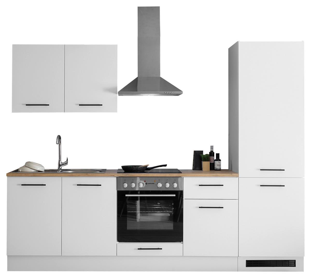 Kuchyňský blok bez spotřebičů TIROL - bílá/barvy dubu, Basics, kompozitní dřevo/plast (270cm) - MID.YOU