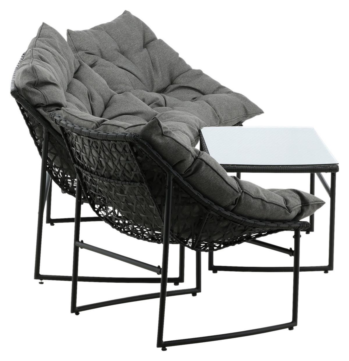 LOUNGEGARNITUR TINA - Schwarz/Grau, KONVENTIONELL, Kunststoff/Textil - Gardenson