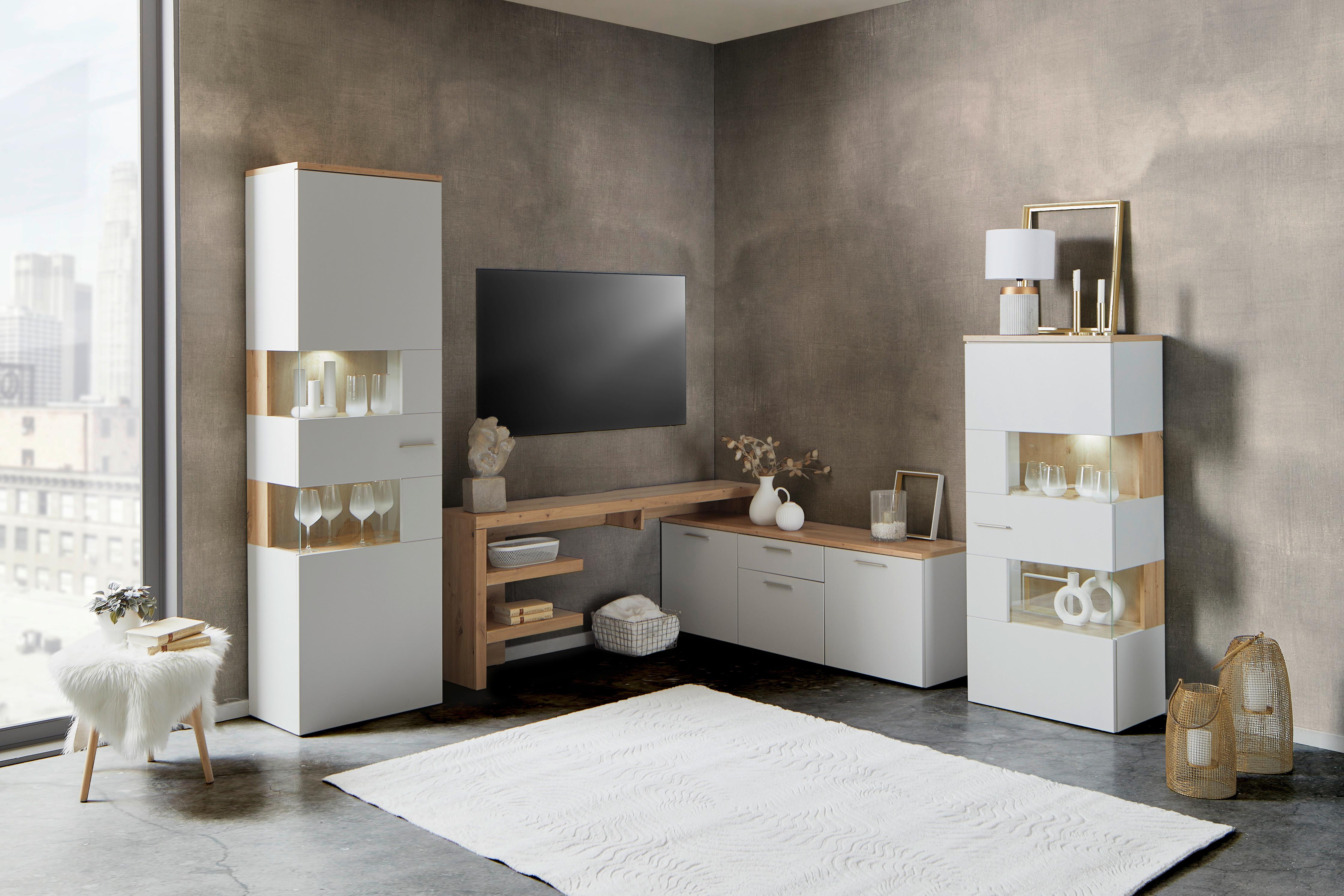 Vitrine TWIN in Hellgrau und Eiche Artisan Dekor