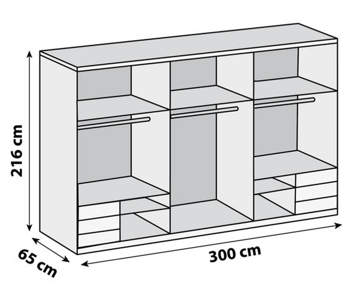 Schwebetürenschrank Mit Spiegel + Laden 300cm Level 36a, Weiß - Silberfarben/Weiß, MODERN, Glas/Holzwerkstoff (300/216/65cm) - MID.YOU