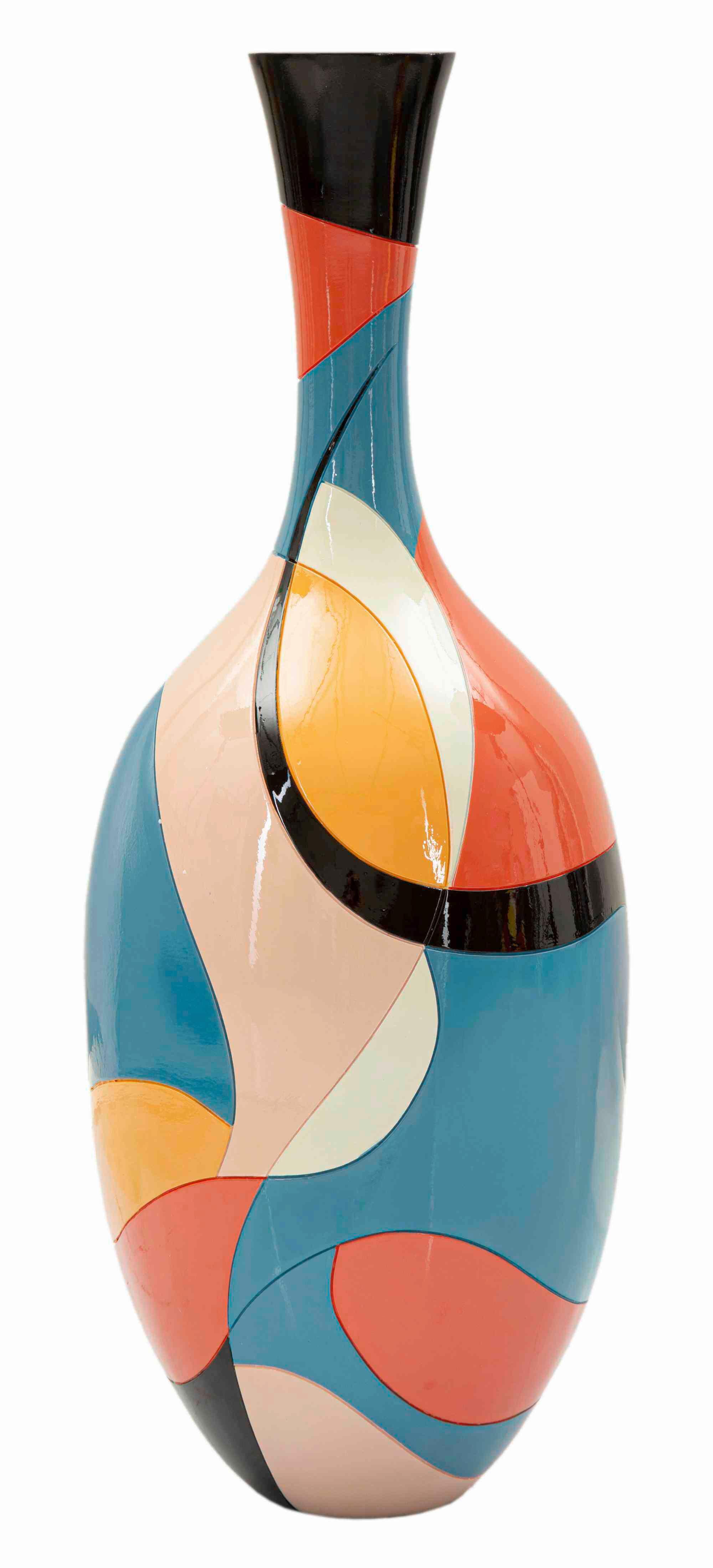 Vase Rubic Blau/gelb/rot/schwarz B: 25 Cm - Blau/Gelb, Basics, Kunststoff (25/66/25cm)
