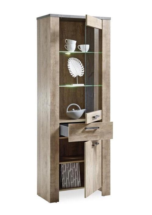 Vitrine Edmonton B: 72 cm Mit Led, Samdal Eiche Dekor - Eichefarben/Anthrazit, Basics, Glas/Holzwerkstoff (72/193/45cm) - MID.YOU