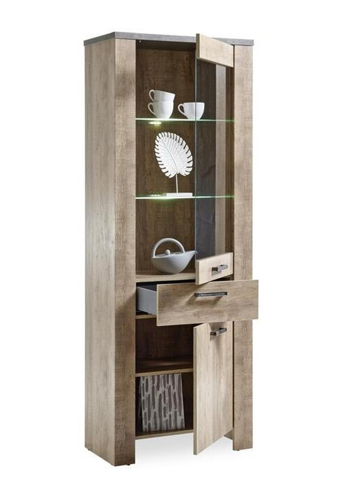 Vitrine Edmonton B: 72 cm Mit Led, Samdal Eiche Dekor - Eichefarben/Anthrazit, Basics, Glas/Holzwerkstoff (72/193/45cm) - MID.YOU