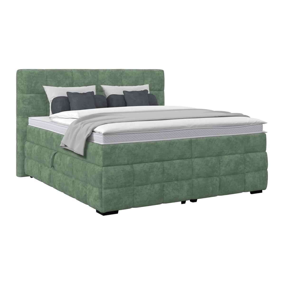 Čalúnená posteľ VEGA 160x200 cm, mätovozelená - čierna/zelená, Trend, drevo/textil (160/200cm)
