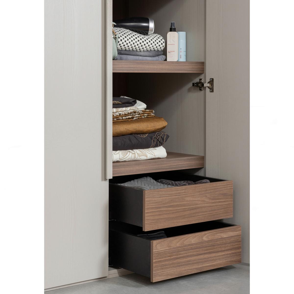 Drehtürenschrank Rens, Grau B: 110 cm - Walnussfarben/Grau, Design, Holz (110/210/58cm) - Livetastic