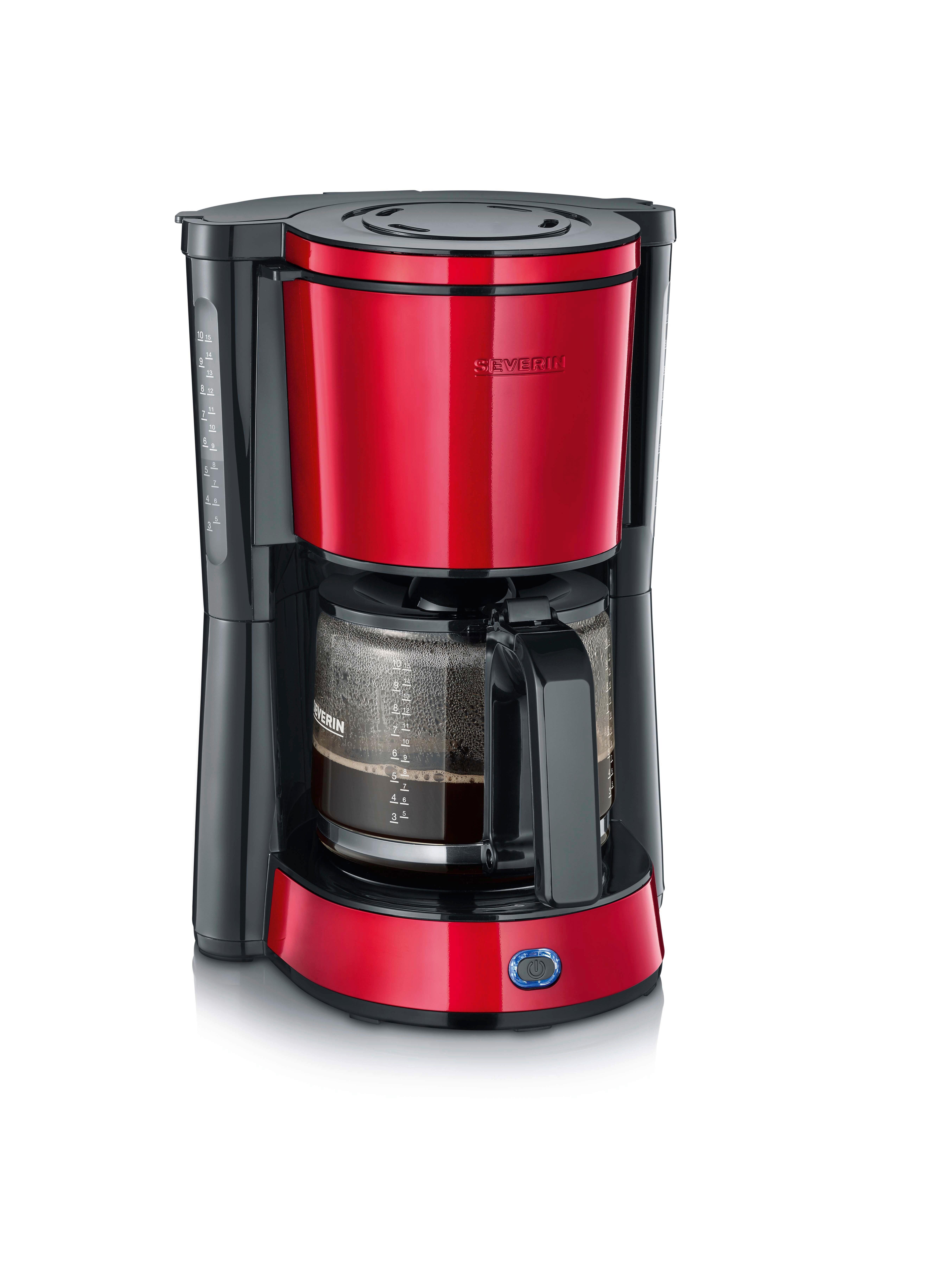 Kaffeemaschine Mary 10 Tassen Glaskanne 1,25 L - Rot/Schwarz, Glas/Kunststoff (29/23/34cm) - Severin