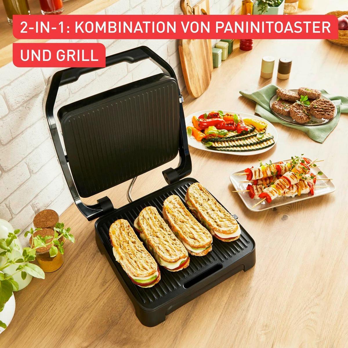 ELEKTROGRILL 2000W, Antihaftbeschichtung - Schwarzchrom, Basics, Metall (33,7/36,6/13,2cm) - Tefal
