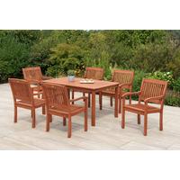 Gartentischgruppe Maracaibo 7 -Teilig. Naturfarben - Eukalyptusholzfarben, KONVENTIONELL, Holz - Gardenson