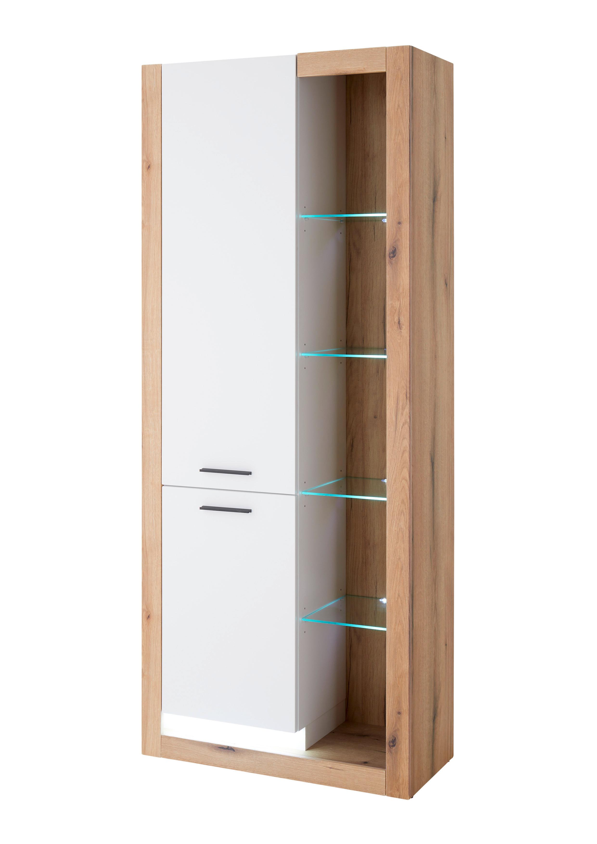 Mehrzweckschrank Brixen Weiß/Eichefarben B: 80cm - Eichefarben/Weiß, Design, Glas/Holzwerkstoff (80/195/37cm) - MID.YOU
