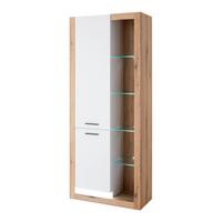 Mehrzweckschrank Brixen Weiß/Eichefarben B: 80cm - Eichefarben/Weiß, Design, Glas/Holzwerkstoff (80/195/37cm) - MID.YOU