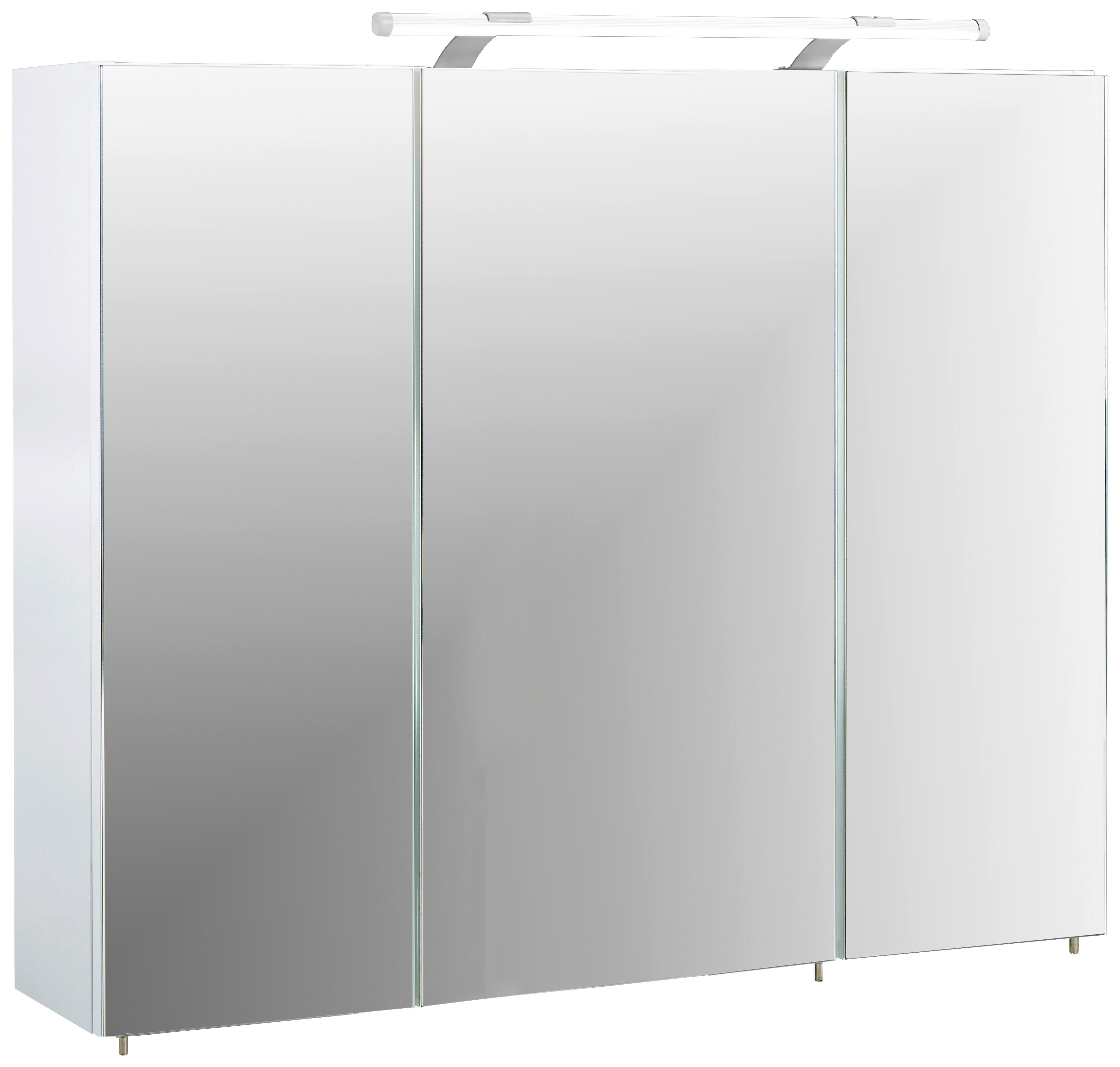 Spiegelschrank Dorina 900 Mit Led 3 Türen, Weiß - Weiß Hochglanz/Weiß, MODERN, Glas/Holzwerkstoff (90/75,7/16cm) - MID.YOU