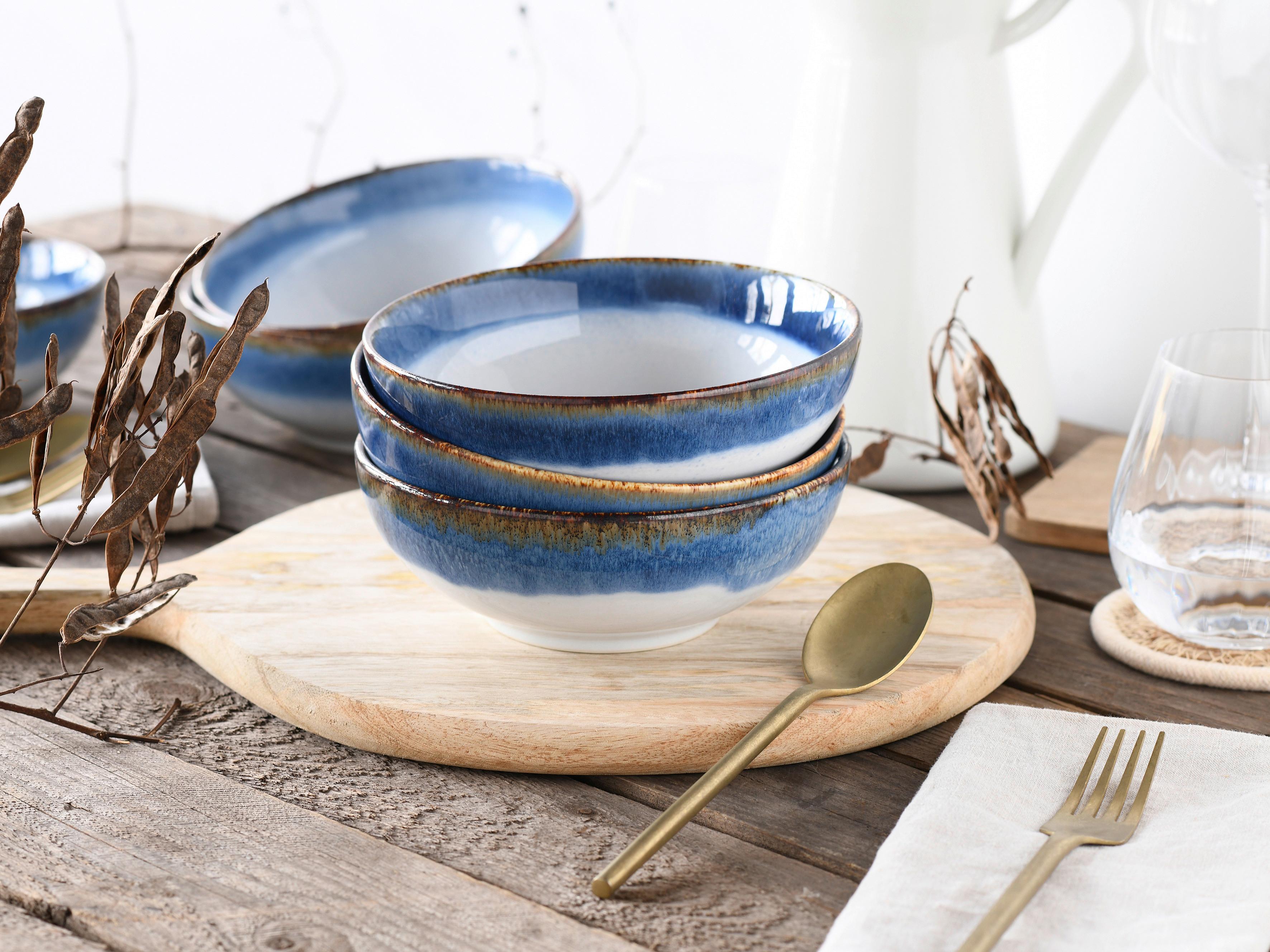Schüsselset Cascade Steinzeug Blau - Blau, Design, Keramik - Creatable