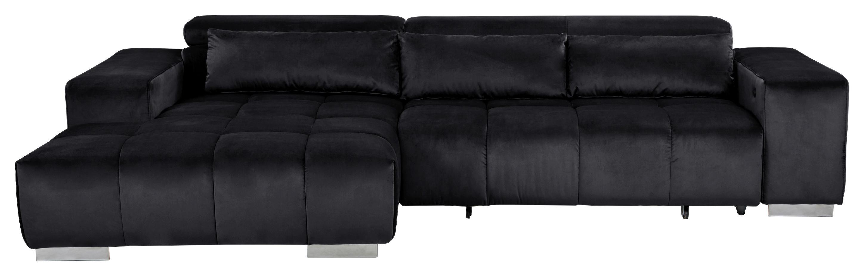 Ecksofa mit Relaxfunktion Orion Kopfstütze Klappbar Schwarz - Silberfarben/Schwarz, KONVENTIONELL, Textil (186/307cm) - Livetastic
