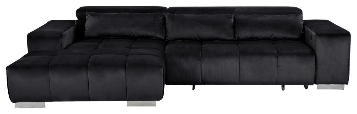 Ecksofa mit Relaxfunktion Orion Kopfstütze Klappbar Schwarz - Silberfarben/Schwarz, KONVENTIONELL, Textil (186/307cm) - Livetastic