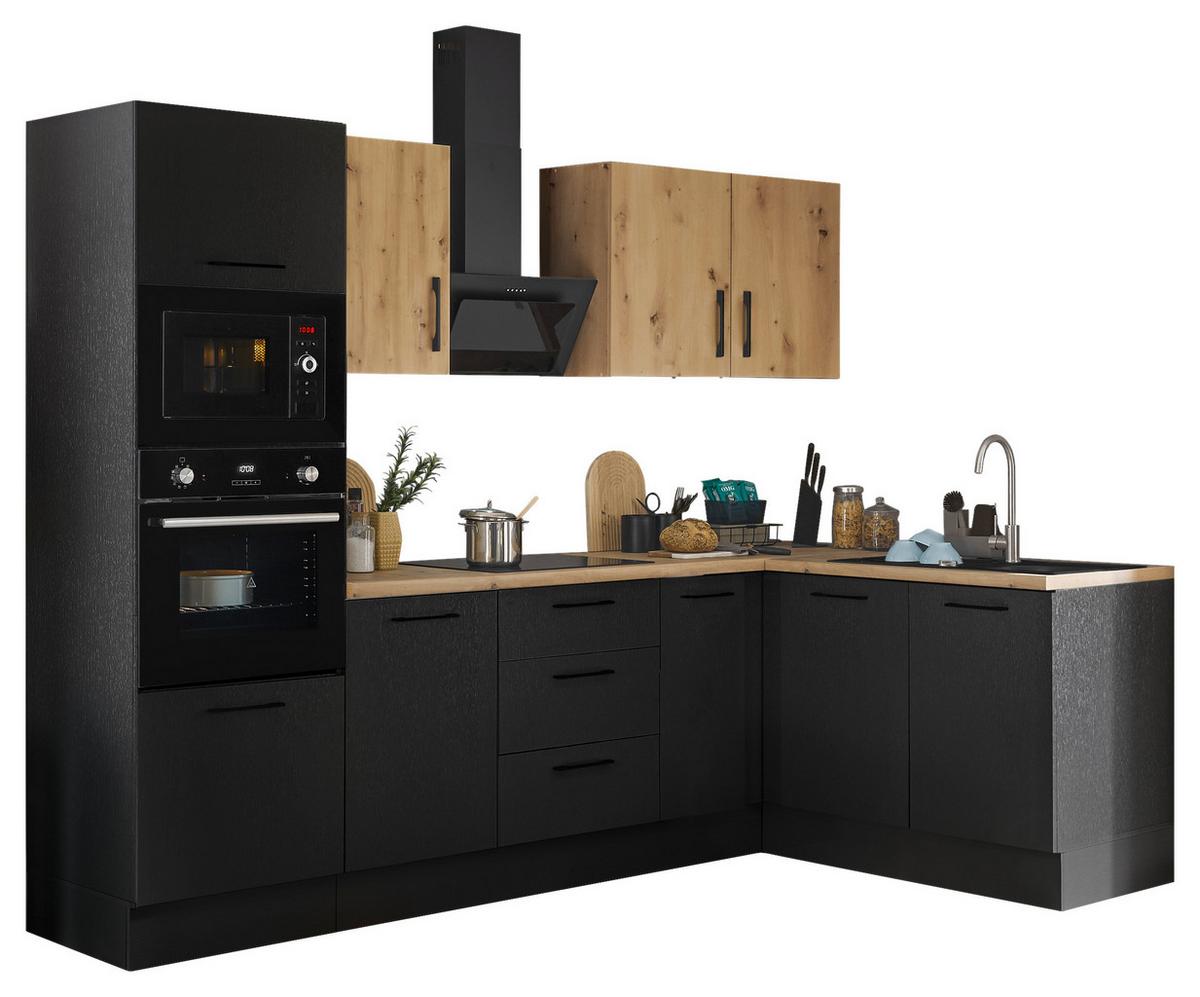 Eckküche Turin Schwarz/Eiche Dekor 270x165 cm - Schwarz/Eiche Artisan, Basics, Holzwerkstoff (270/165cm) - MID.YOU