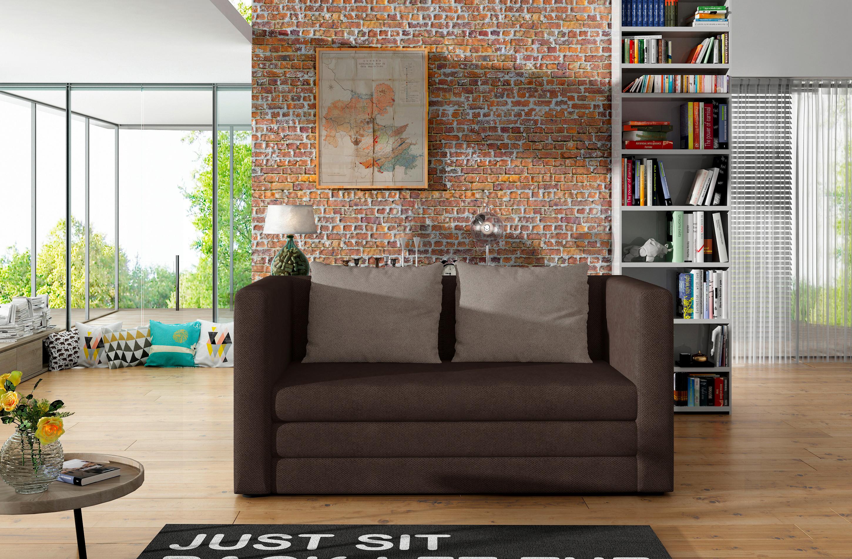 Schlafsofa Neva Braun, Beige, B: 132 cm - Beige/Schwarz, Design, Textil (132/62/70cm) - MID.YOU
