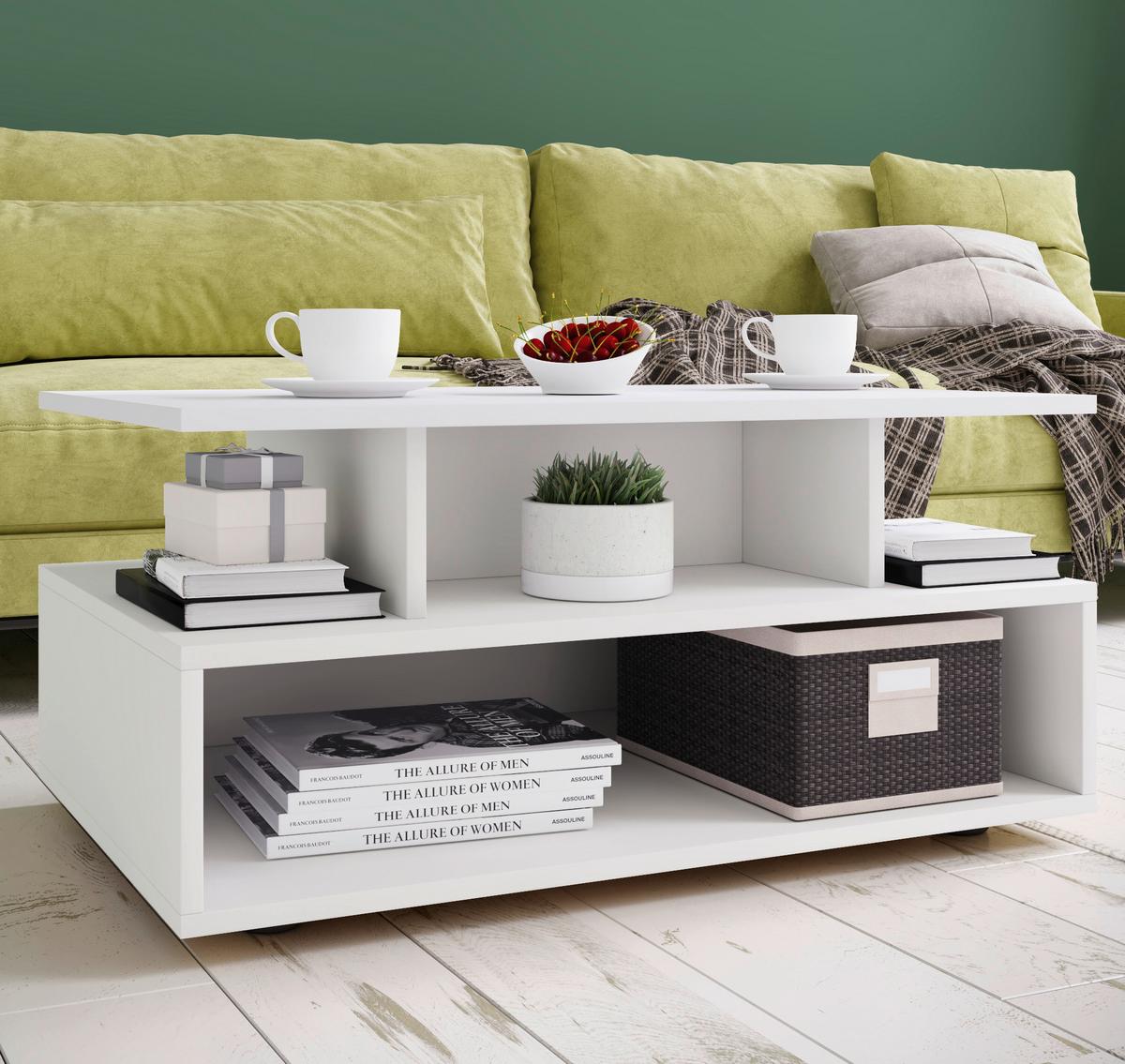 Konferenční stolek ESILA bílá - bílá/černá, Moderní, kompozitní dřevo/plast (80/50/40cm) - MID.YOU