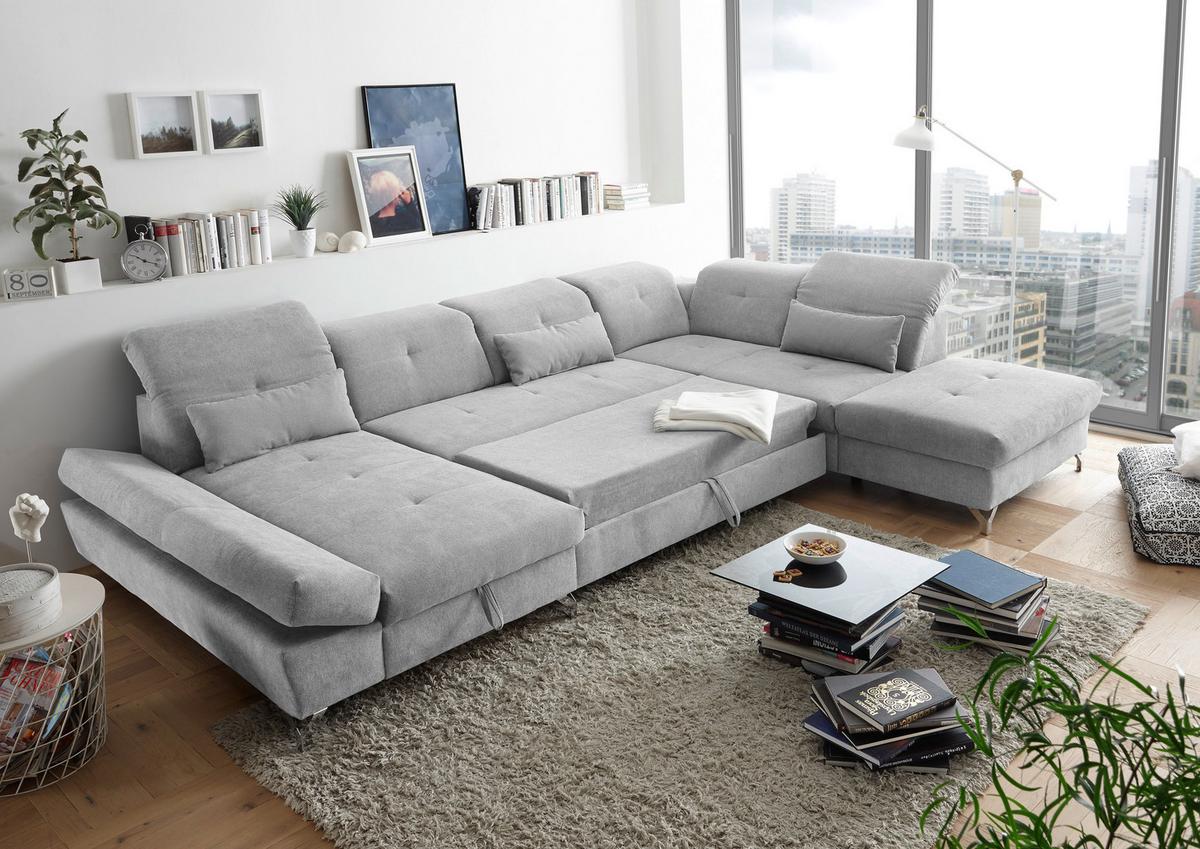 Ecksofa Melfi Hellgrau U: 168 Cm - Silberfarben/Hellgrau, MODERN, Textil (168/350/245cm) - MID.YOU