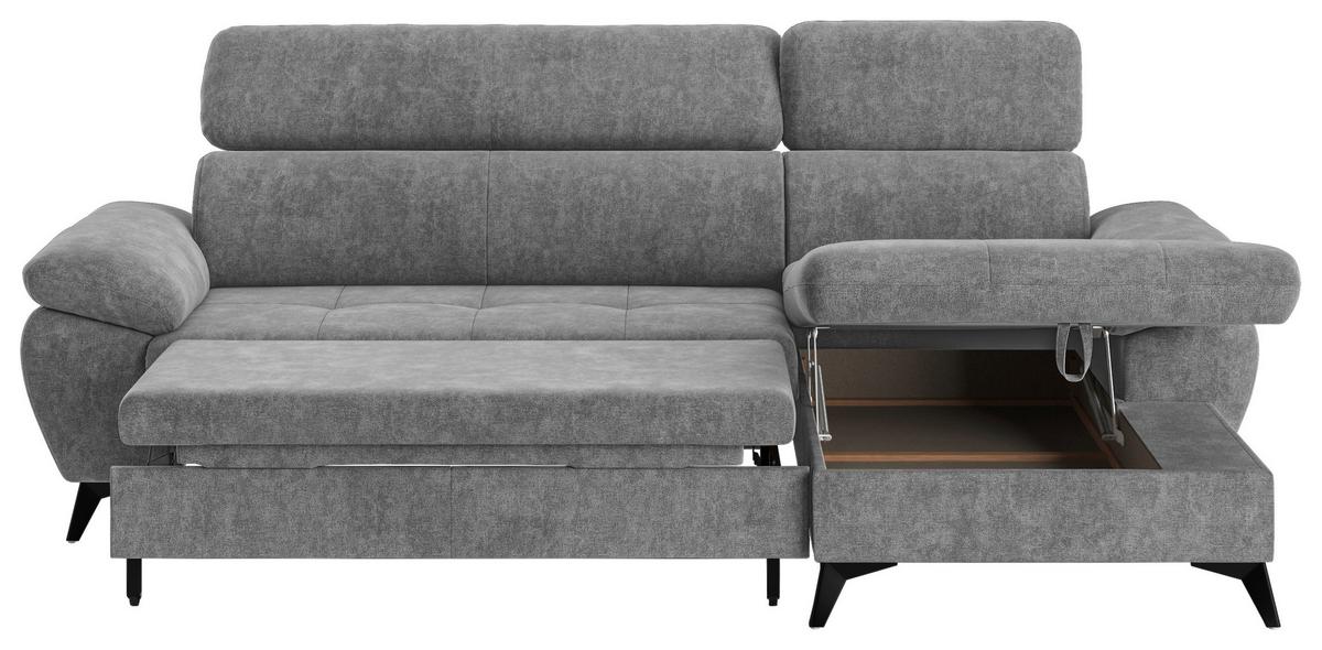 Ecksofa mit Bettkasten Hudson 261x166 cm Grau - Schwarz/Grau, Textil (261/166cm) - MID.YOU