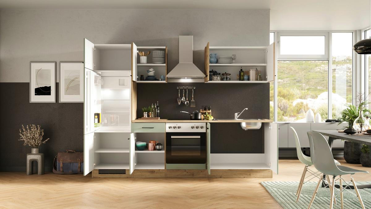 Kuchynský blok CARA bez spotrebičov, šírka 270 cm - čierna/zelená, Konventionell, kov/kompozitné drevo (270/200/60cm)