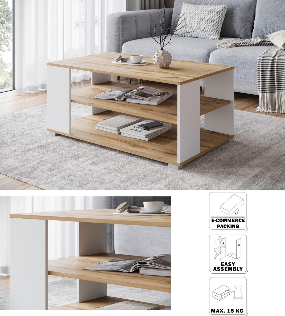 Couchtisch Narobi-I Eiche Wotan/Weiß B: 100 cm - Eiche Wotan/Weiß, Trend, Holzwerkstoff/Kunststoff (100/45/60cm) - Livetastic