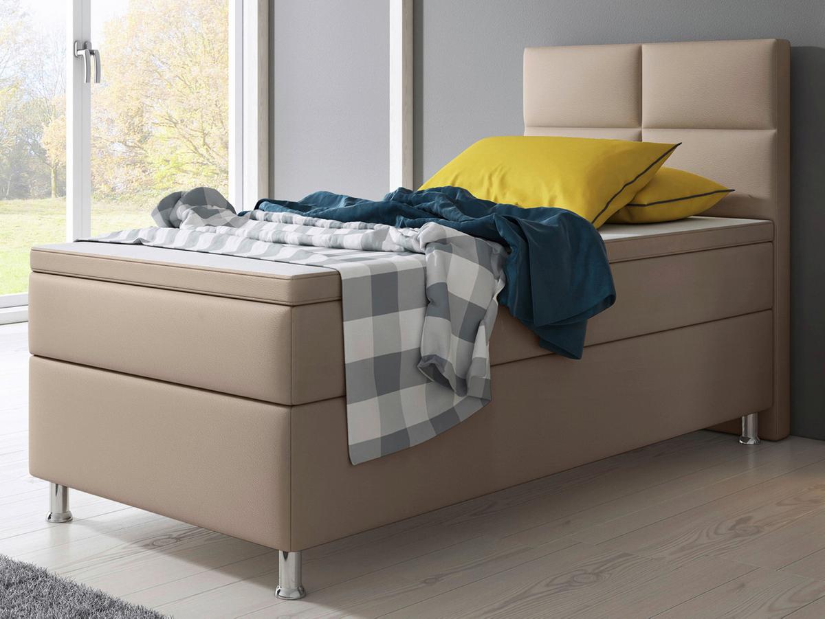 Boxspringbett Mit Topper Lederlook 90x210 Miami-F - Silberfarben/Cappuccino, KONVENTIONELL, Leder/Textil (90/115/210cm) - MID.YOU