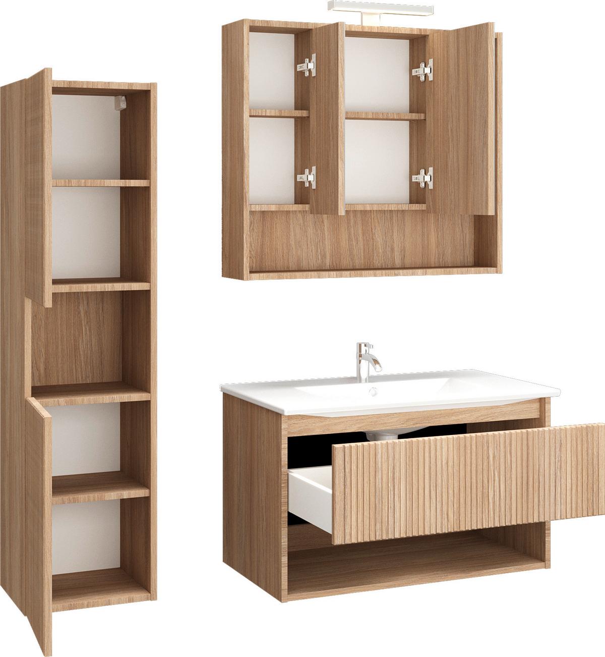 Waschtischkombi Andora Eichefarben Dekor B: 80 cm - Eichefarben, MODERN, Keramik/Holzwerkstoff (80cm) - Stylife