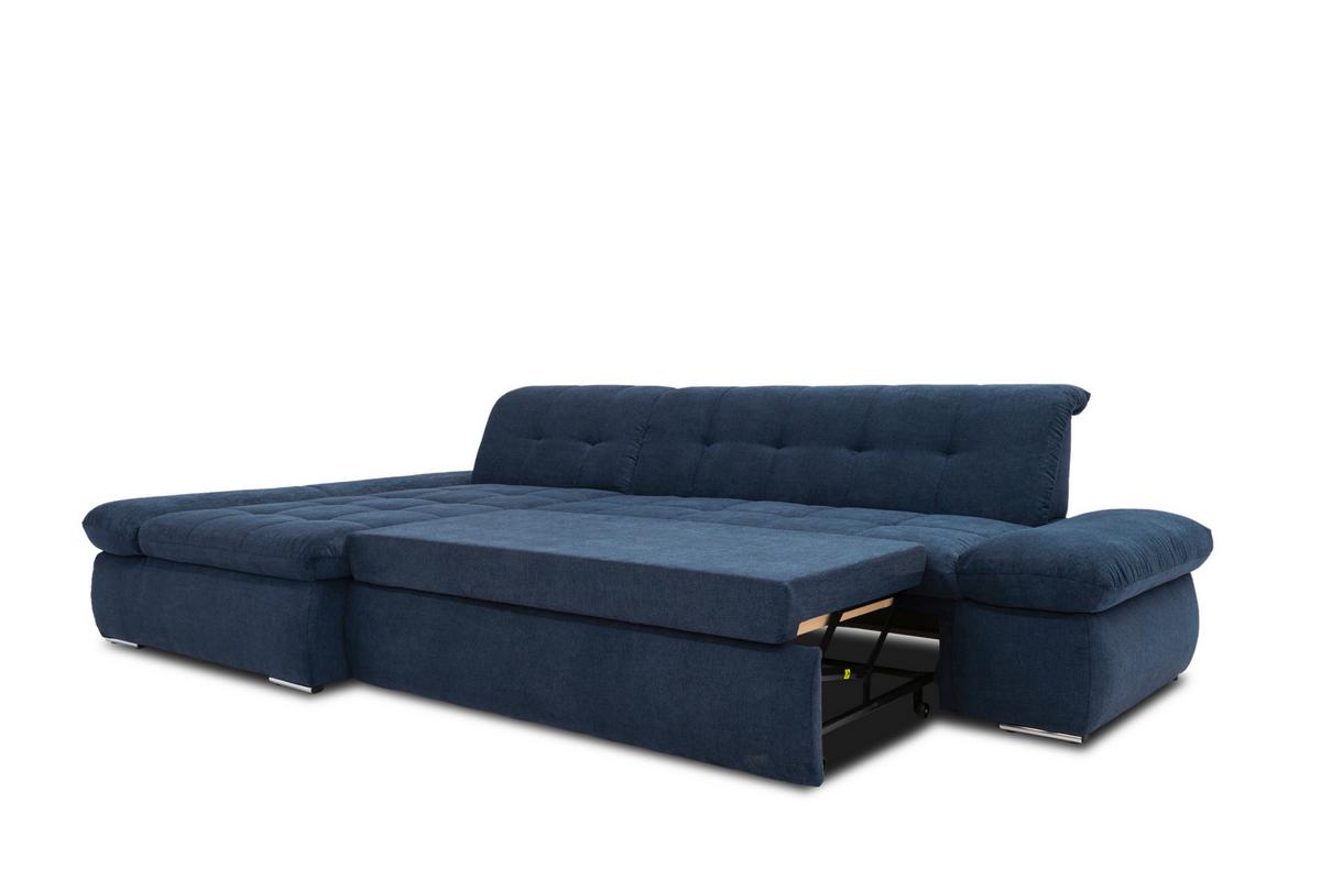 Ecksofa Mit Schlaffunktion Moric Dunkelblau Mikrofaser - Chromfarben/Dunkelblau, KONVENTIONELL, Textil (172/300cm) - MID.YOU