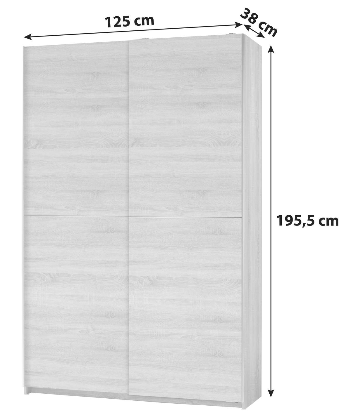Schwebetürenschrank 125 cm Slim, Sonoma Eiche Dekor - Eichefarben, Basics, Holzwerkstoff (125/195,5/38cm) - P & B