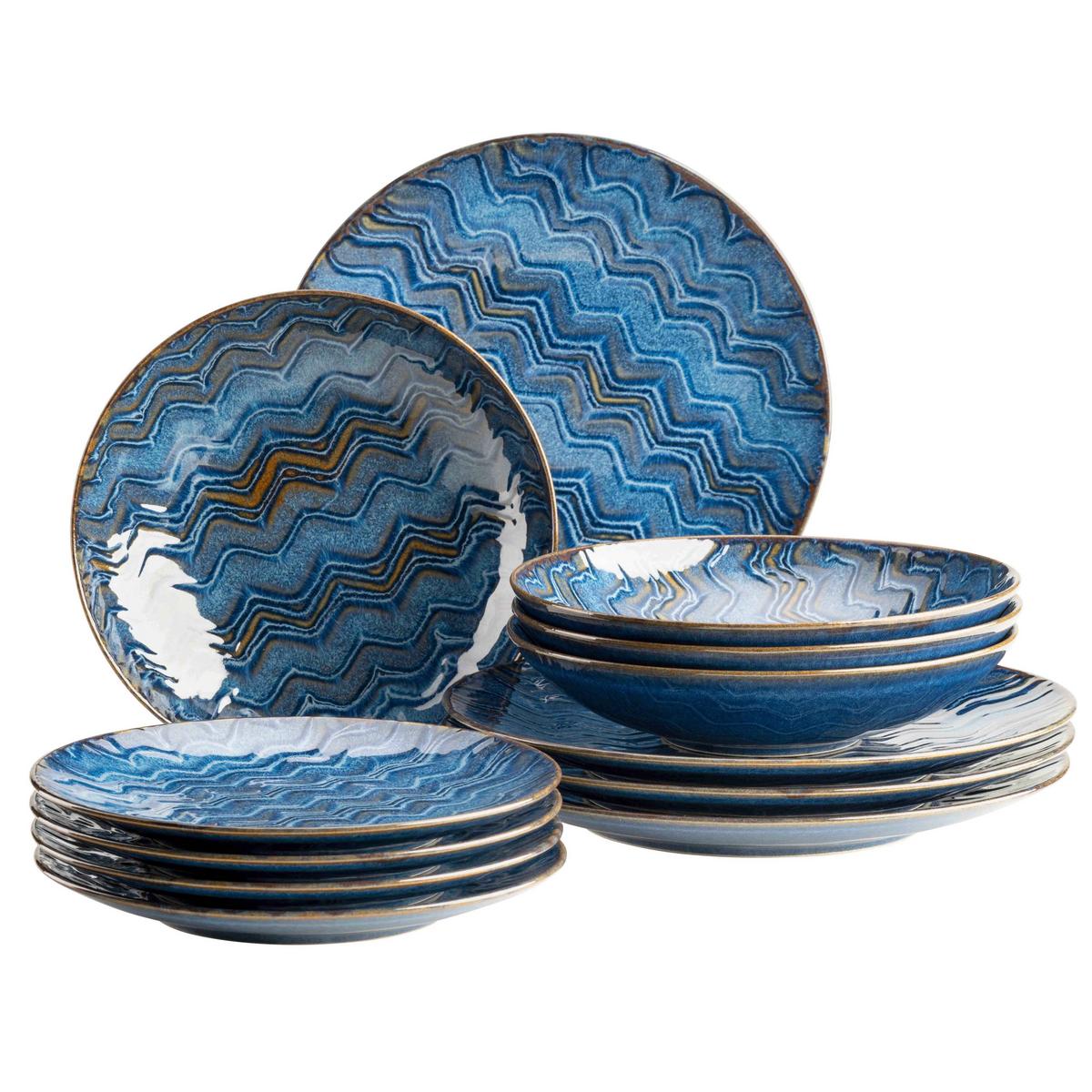 Tafelservice Blau Stainzeug 12-Teilig - Blau, Basics, Keramik - Mäser