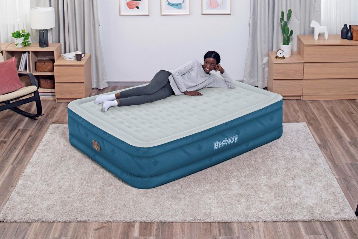 Luftbett Andrea 203x152x46 Cm Bis 350kg, Inkl. Pumpe - Grau/Hellblau, KONVENTIONELL, Kunststoff/Metall (203/152/46cm) - Bestway