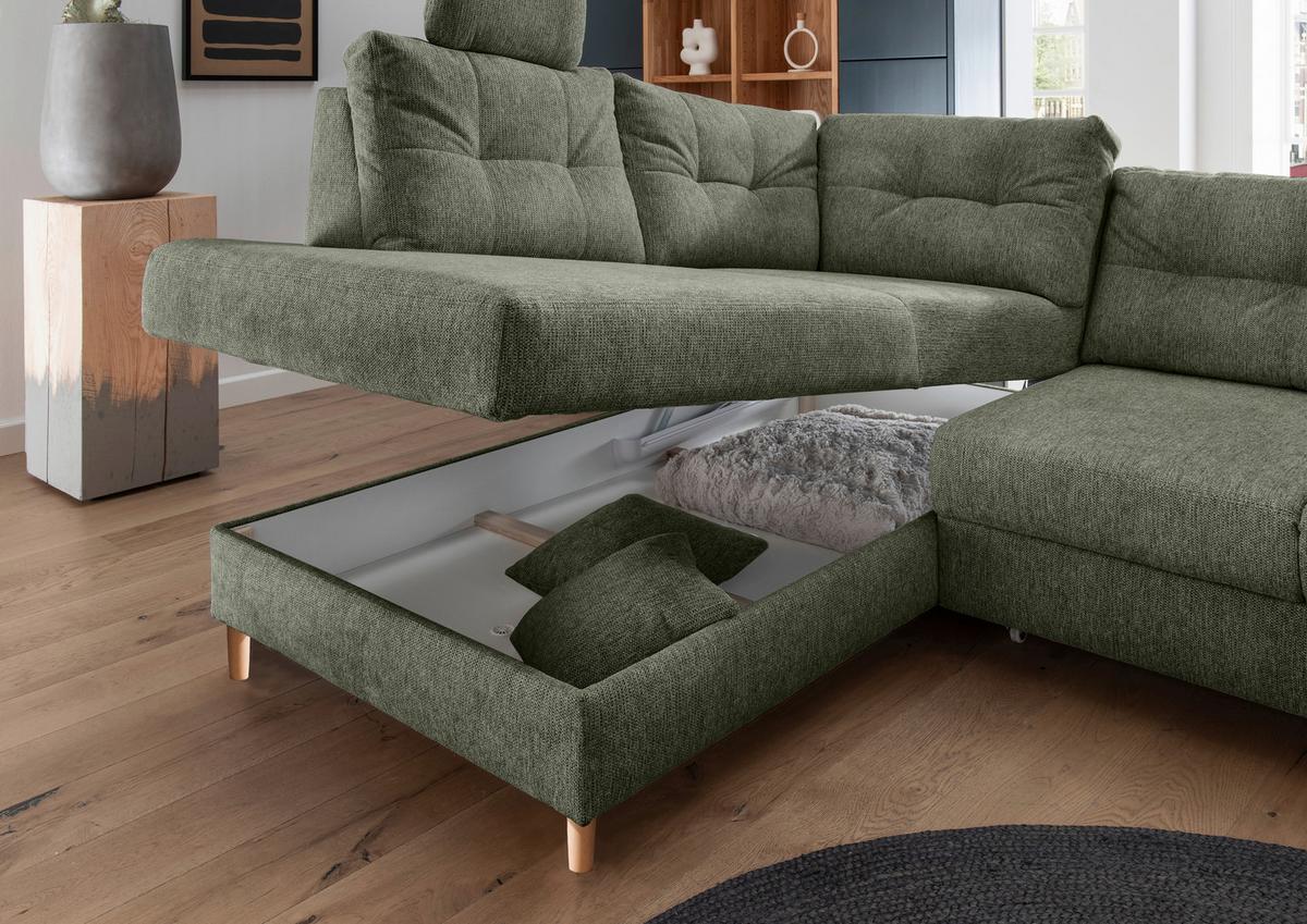 Ecksofa Brizzini Dunkelgrün S: 206x264 Cm - Dunkelgrün/Naturfarben, MODERN, Textil (206/264cm) - Livetastic